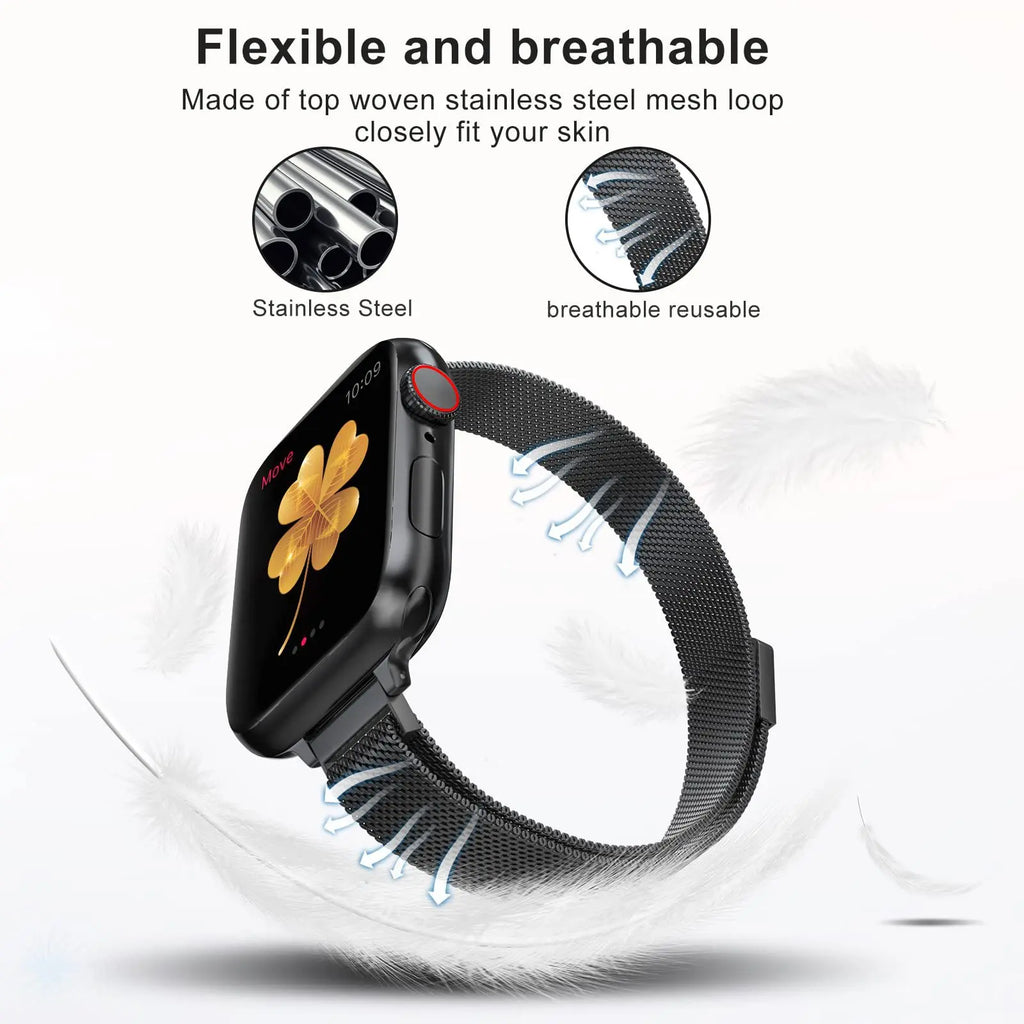 Stainless Steel Milanese band Suit for The Entire Range of Apple Watch Series Thin Stainless Steel Mesh band Magnetic bands