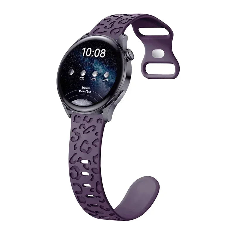 20mm Engraved Leopard Band for Samsung Galaxy Watch 7/FE/6/5/5 pro/FE/4 classic Silicone Sport bracelet Huawei GT 5-4-3-2 Strap