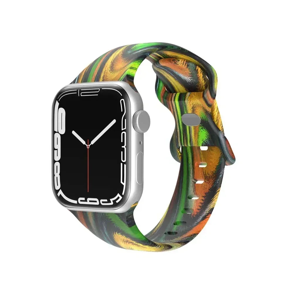 Printed Floral band For Apple Watch Ultra band 49mm 41mm 40mm 38mm 45mm 44mm 42mm Silicone band Apple Watch Series 9 8 7 SE 6 5 4 3