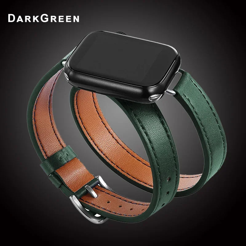 For Apple Watch band 40mm 41mm Double Tour leather band 45mm 44mm Series 9 8 7 6 SE 5 4 for Apple Watch 11 10 42mm 46mm Fashion Correa