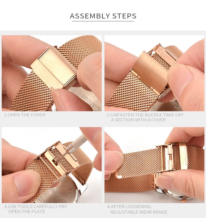 8mm 10mm 12mm 14mm 15mm 16mm 20mm 24mm Stainless Steel Watch Strap Straight End Bracelet Mesh Buckle Milanese Loop Band