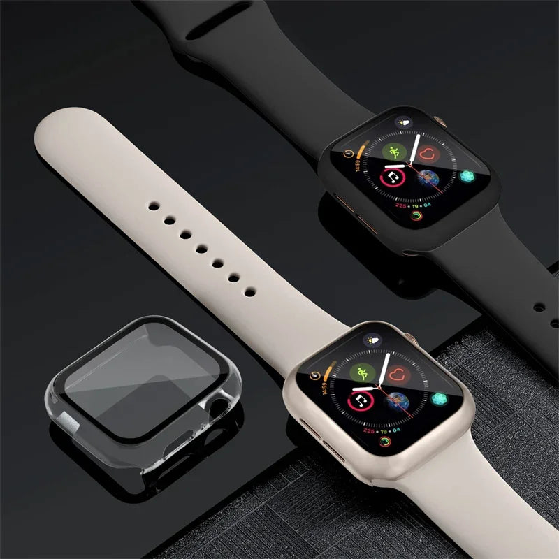Glass+Case+band For Apple Watch band 44mm 40mm 45mm 41mm 38mm 42mm 44mm sport Silicone band Apple Watch Series 9 8 7 6 5 4 SE