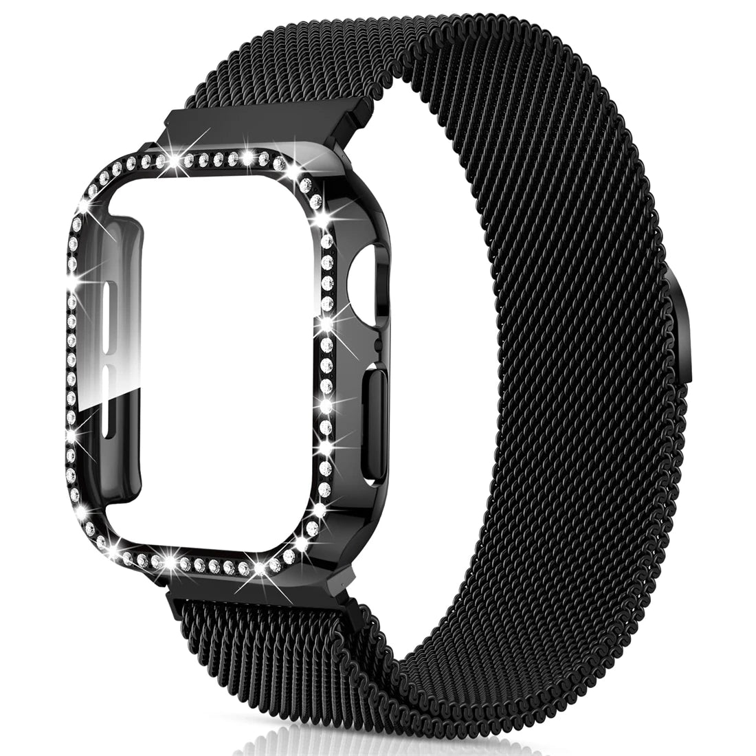 Milanese Loop+ case for Apple Watch Series 44mm 45mm 40mm 41mm 46mm 42mm diamond cover+band Apple Watch 9 8 7 6 5 4 10 Ultra 49mm band