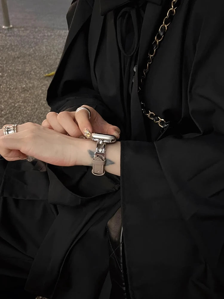 Luxury Leather band For Apple Watch Ultra 10 9 8 7 6 SE 5 4 Slim metal band For Apple Watch 38mm 40mm 42mm 44mm 45mm 46mm 49mm