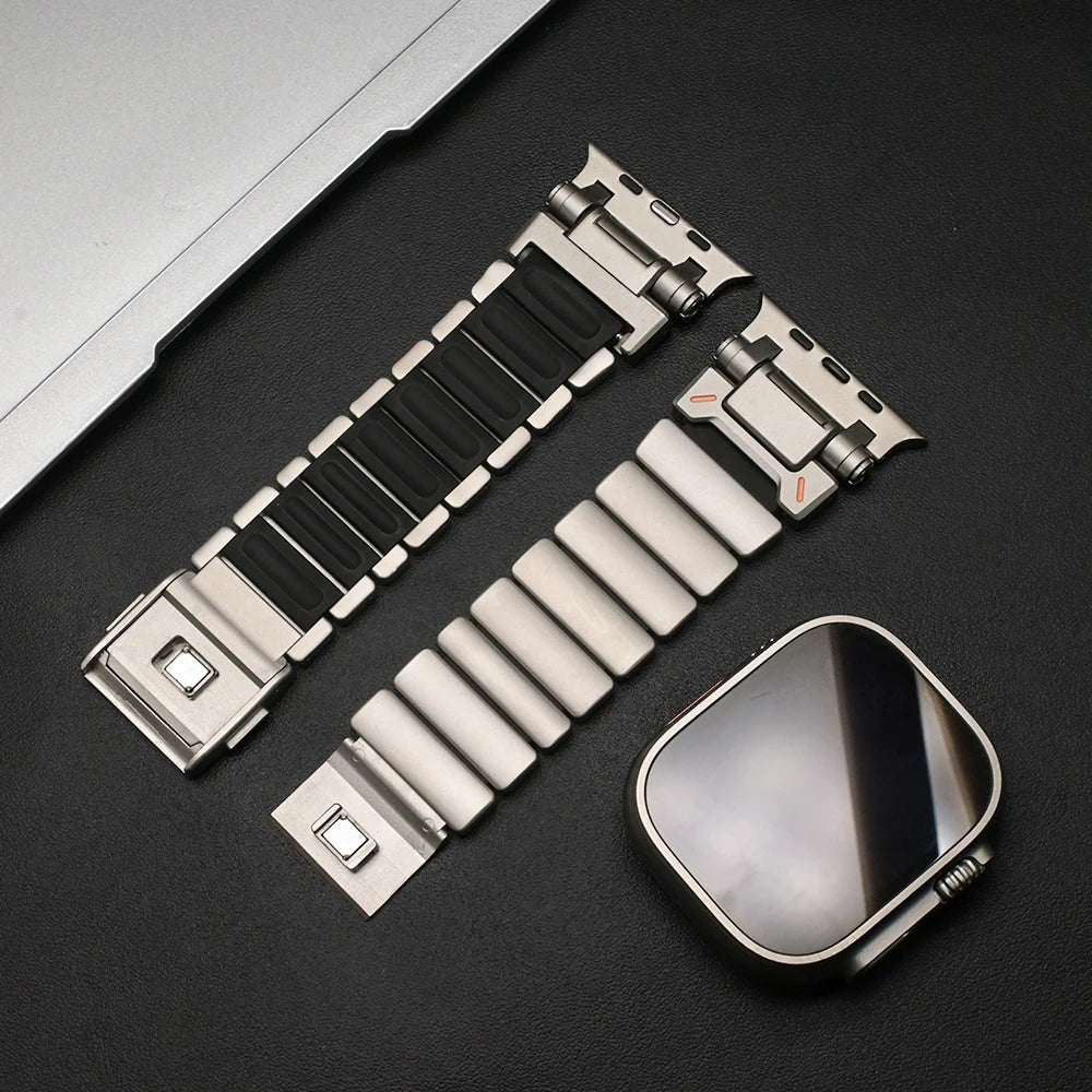 Magnetic Titanium band for Apple Watch Ultra 3 2 49mm Rubber Men band For Apple Watch 11 10 46mm 9 8 7 6 5 4 SE3 44mm 45mm band