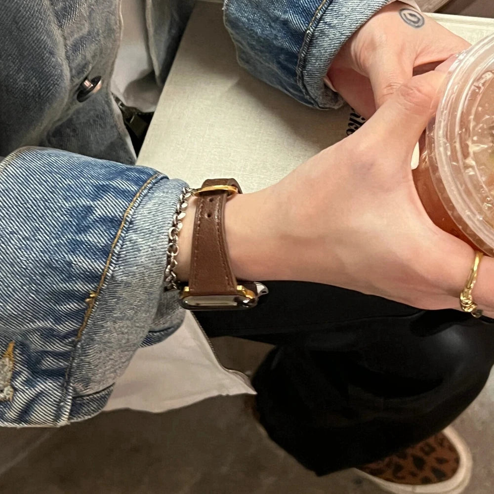 For Apple Watch band women Ultra 11 10 9 8 7 6 5 4 3 2 1 SE 38mm 40mm 41mm 42mm 44mm 45mm 46mm Leather Loop