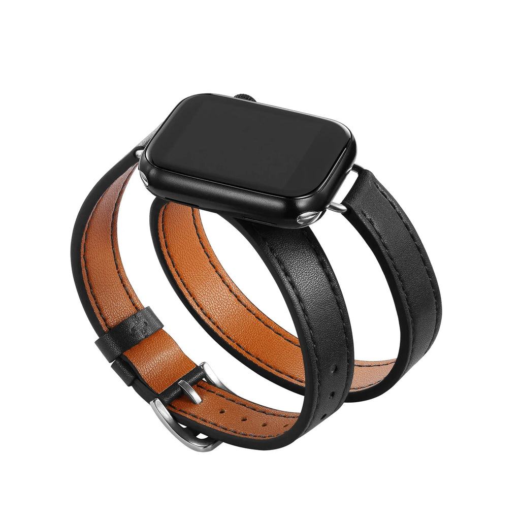 Double loop Slim Leather band for Apple Watch band Ultra 2 49mm Series 10 46mm 41mm 42mm 44mm 45mm band for Apple Watch 9 8 7 6 SE 5 4