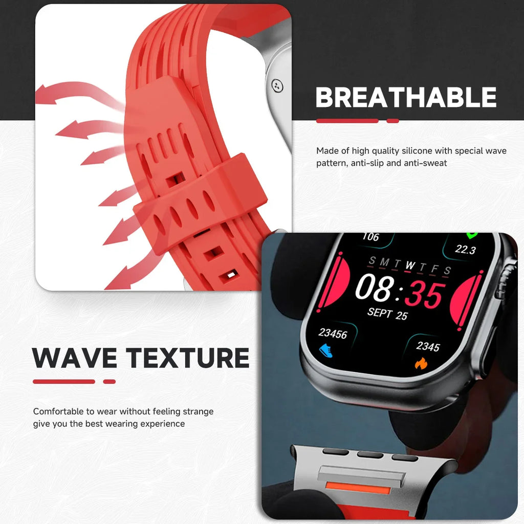 Silicone band for Apple Watch band 49mm 46mm 45mm 44mm 42mm 41mm metal Connector band for Apple Watch Ultra 2 Series 10 9 8 7 6 SE 5 4