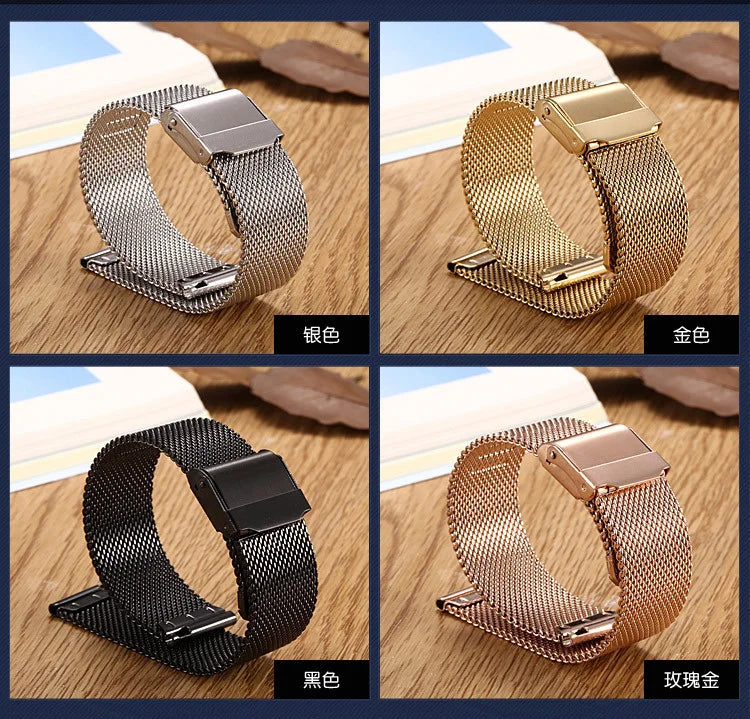8mm 10mm 12mm 14mm 15mm 16mm 20mm 24mm Stainless Steel Watch Strap Straight End Bracelet Mesh Buckle Milanese Loop Band