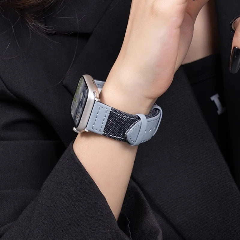 Suitable for Apple Watch band denim leather Apple Watch SE 49mm high quality wristband 40mm 38mm 44mm 41mm 42mm 45mm Ultra9 8 7 6 54 band