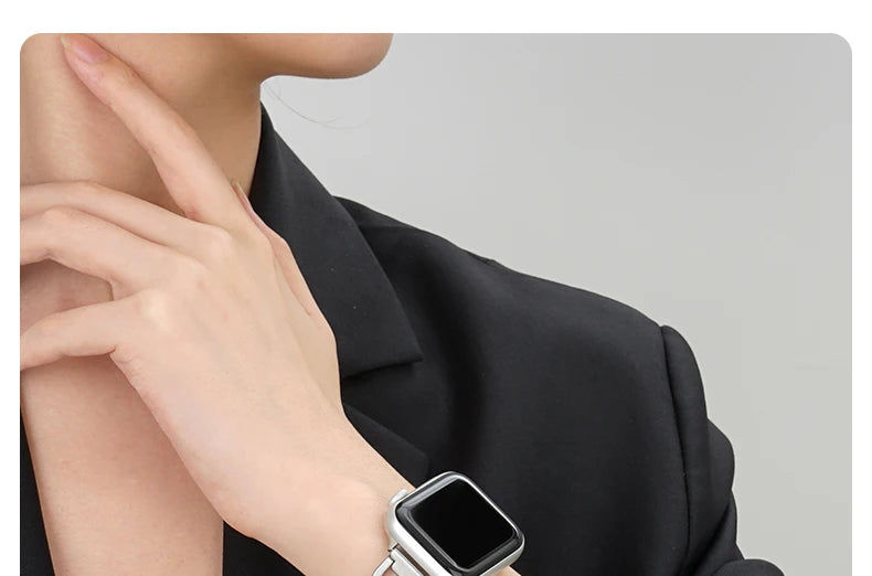 Leather band for Apple Watch 10 band 46mm 42mm 44mm 40mm 41mm 45mm Women Stainless Steel band Apple Watch Series 9 8 SE 7 6 Belt