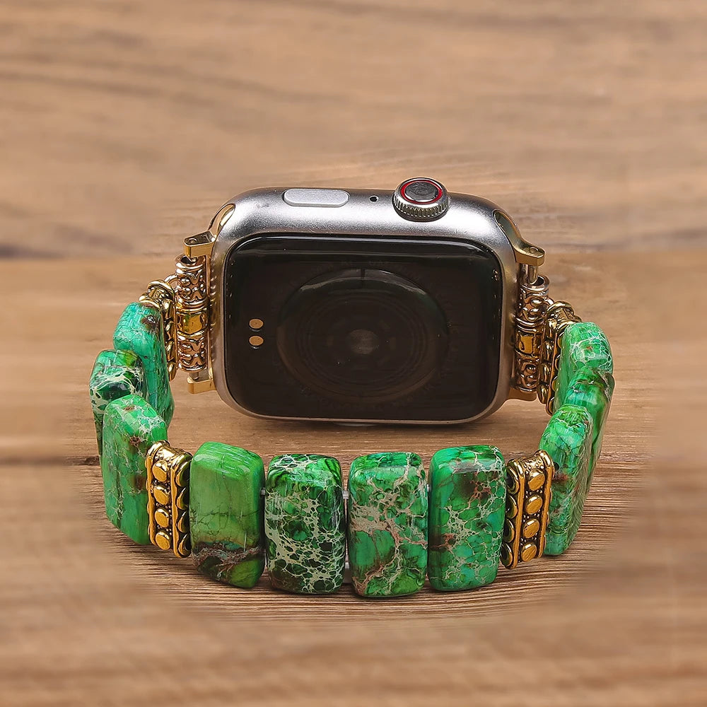 Beaded Natural Stone band Women Compatible For Apple Watch band Series Handmade Elastic Watch band Accessories