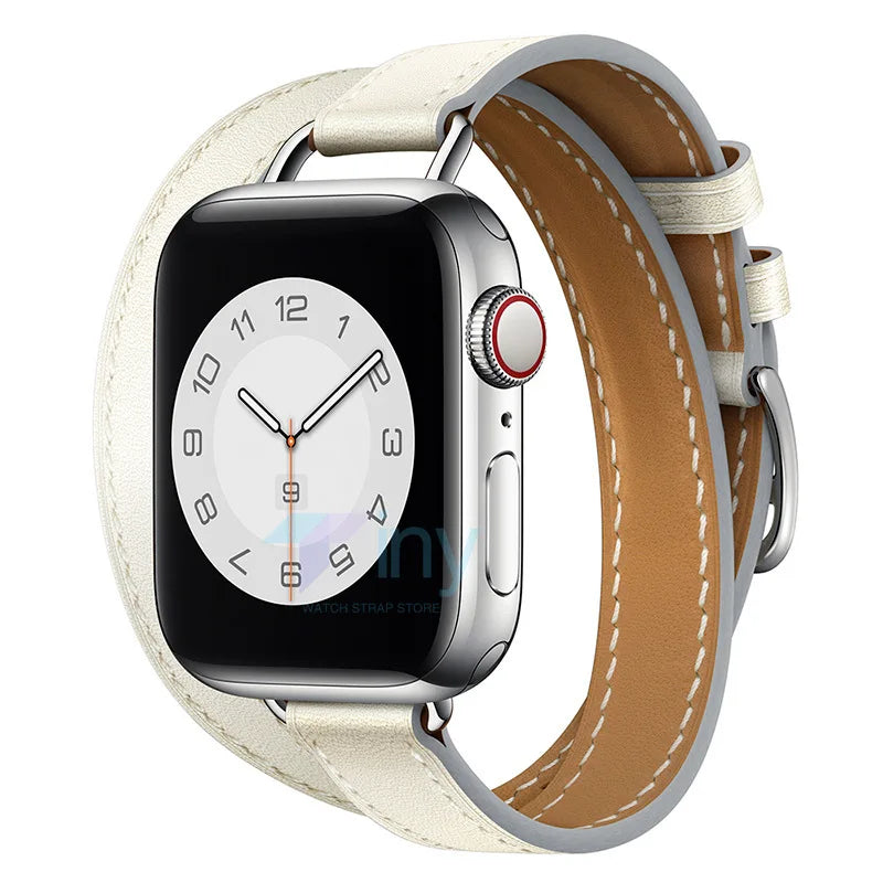 Double loop Slim Leather band for Apple Watch band Ultra 2 49mm Series 10 46mm 41mm 42mm 44mm 45mm band for Apple Watch 9 8 7 6 SE 5 4