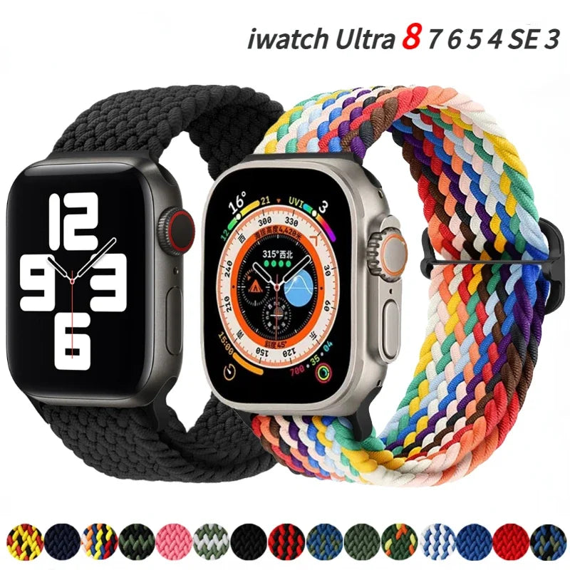 Braided Nylon band For Apple Watch Ultra 49mm 46mm 45mm 44mm 42mm 41mm 40mm Elastic band Apple Watch 11 10 9 8 7 SE 4 5 6 Belt
