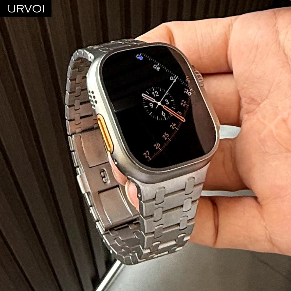 URVOI band for Apple Watch Ultra 3 2 Series 11 10 9 8 7 SE3 316L AP Stainless steel band for Apple Watch wristband butterfly buckle