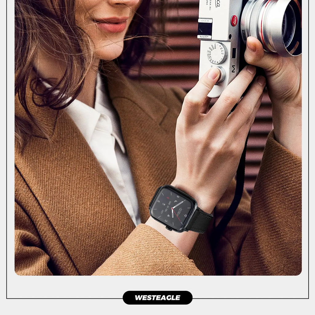 Magnetic band for Apple Watch band 44mm 40mm 45mm 41mm Genuine Leather+silicone band Apple Watch Series 10 9 8 7 SE Ultra 2 49mm