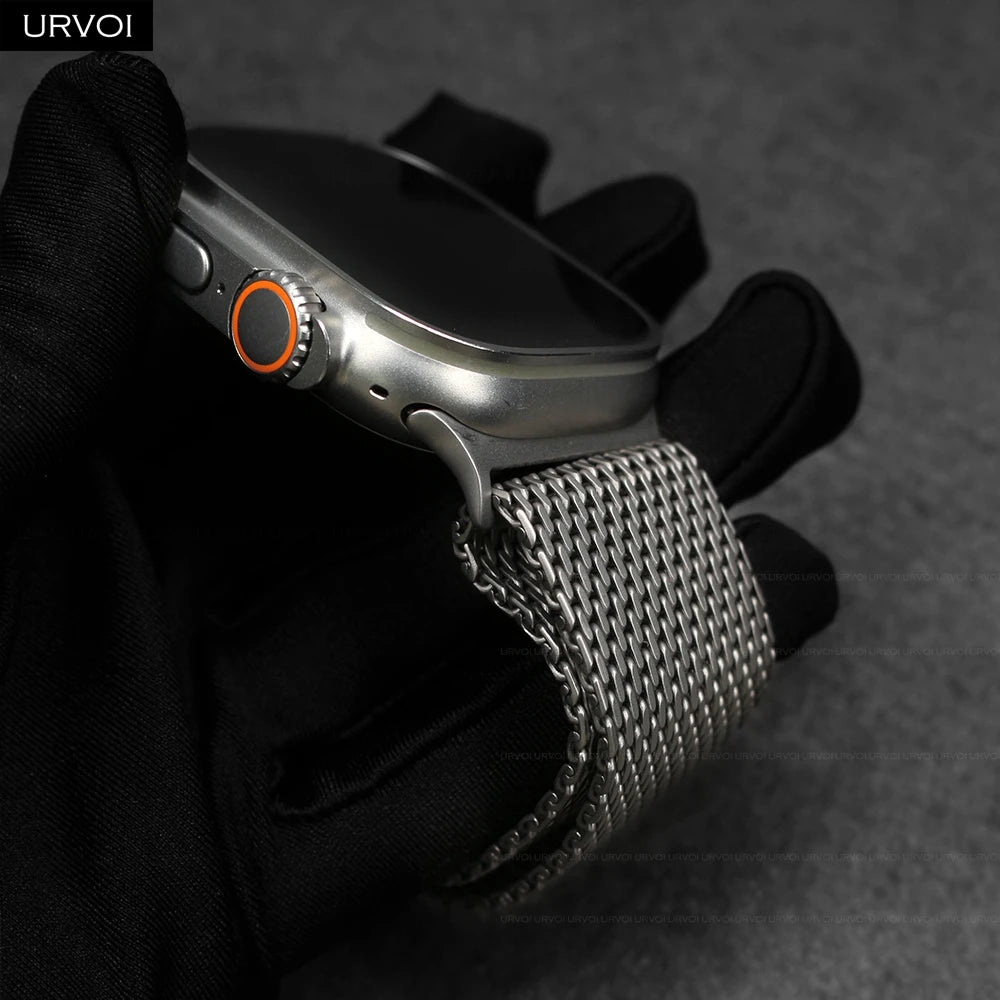 URVOI Titanium Milanese loop for Apple Watch Ultra 3 2 Series 11 10 9 Natural Black band mesh band for Apple Watch parachute buckle