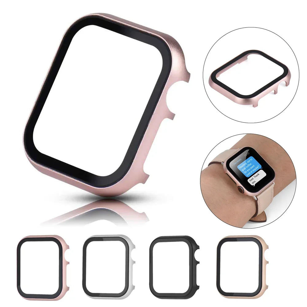 Metal Case + Tempered Film glass for Apple Watch 45mm 41mm 40mm 44mm 38mm 42mm Cover Apple Watch 9 8 7 6 5 4 3 SE Protective Case