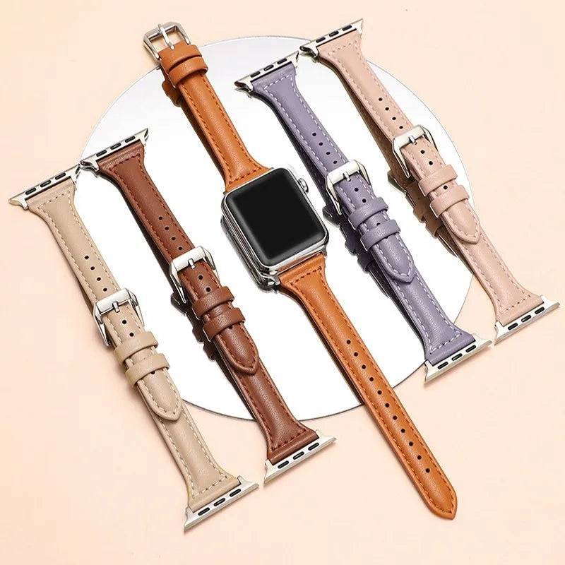 Slim Leather band for Apple Watch band 44mm 45mm 41mm 40mm 38mm wrist women band Apple Watch serie 9 8 7 6 5 4 3 SE Ultra 2 49mm