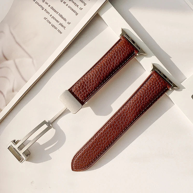 Leather Magnetic Buckle band for Apple Watch 8 7 45mm 41mm Ultra 49mm PU Leather band for Apple Watch Series 6 5 4 3 44mm 42mm 40mm