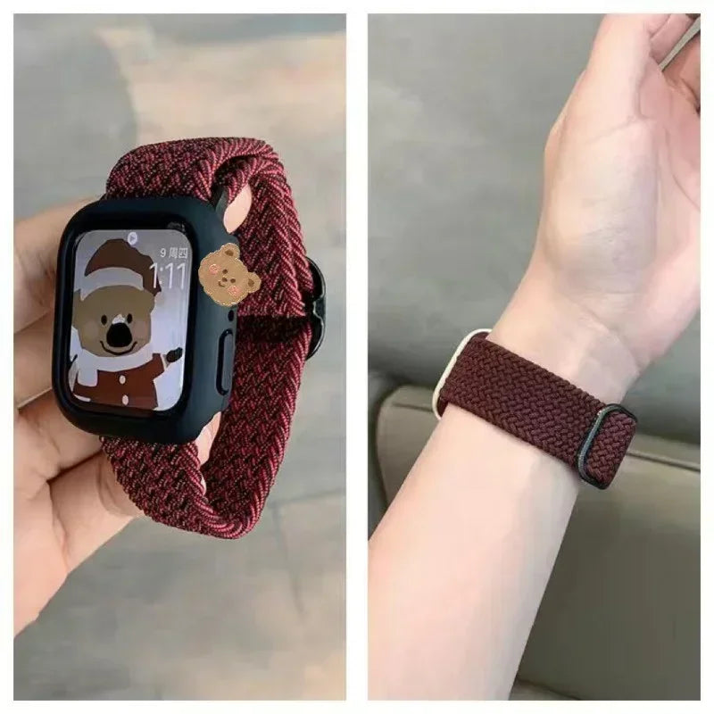 Korean Cute Braied band + Case For Apple Watch band 49mm 46mm 45mm 44mm 38mm 42mm Nylon band For Apple Watch Series 10 9 8 7 6 5 4 3 SE