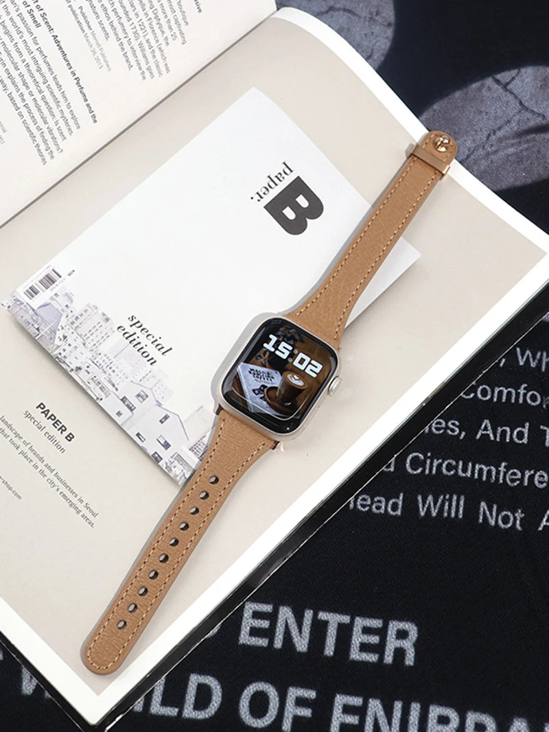 Sheepskin band for Apple Watch 10 band 46mm 42mm 41mm 45mm 40mm 44mm Slim Leather Women band Apple Watch Series 8 7 SE 6 5 Belt