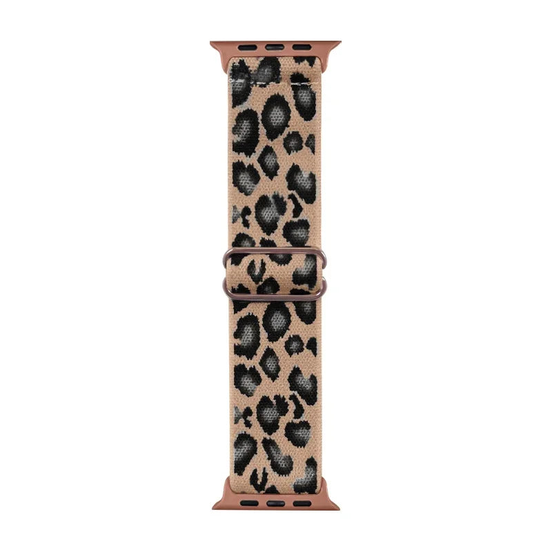 Fashion Leopard Print Nylon Adjustable band For Apple Watch band 42mm 46mm 49mm 45mm 44mm 42mm 41mm 40mm 38mm For Apple Watch Series Ultra 1
