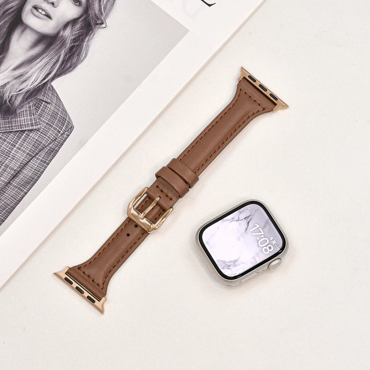 Slim Leather band For Apple Watch Series 10 11 42mm 46mm 9 8 7 41mm 45mm band 42mm Ultra 49mm band Apple Watch SE 6 5 4 3 40mm 44mm