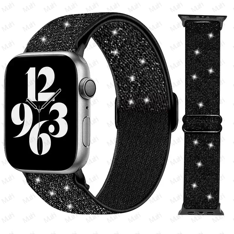 Bohemian Nylon band for Apple Watch Ultra 2 49mm 42mm 45mm 38mm 40mm 41mm 44mm Elastic Shiny band Apple Watch Series 10 9 8 7 6 5 4 3 SE