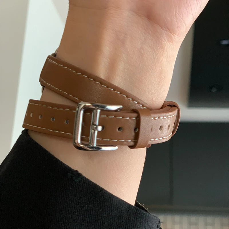 Double Tour leather band For Apple Watch Ultra band 49mm 45mm 42mm 44mm Series 8 7 6 SE 5 4 3 2 Apple Watch 6 38mm 40mm Correa 41mm