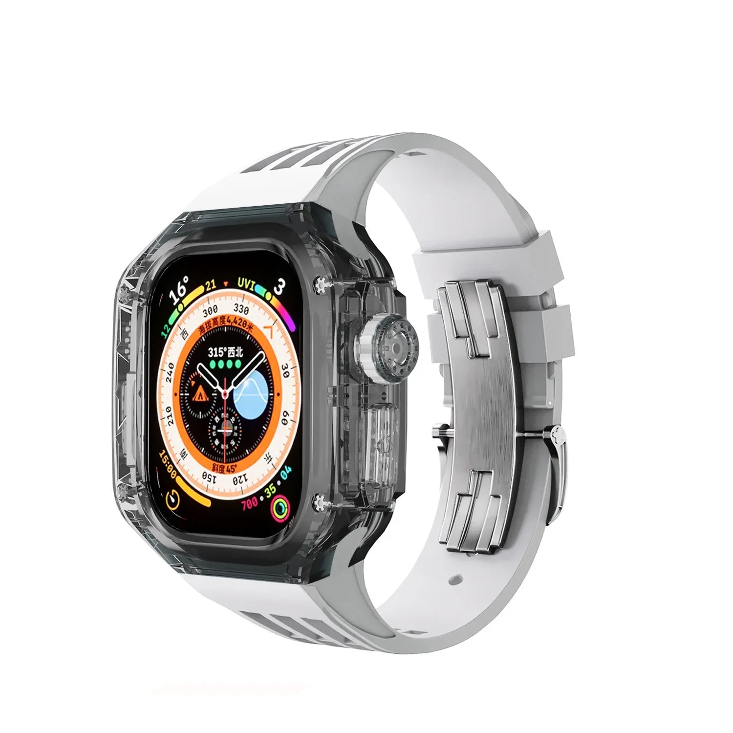Transparent Luxury Case for Apple Watch Ultra 49mm 45mm 44mm , Stainless Steel Buckle band for Apple Watch 8 7 6 5 4 DIY Modification