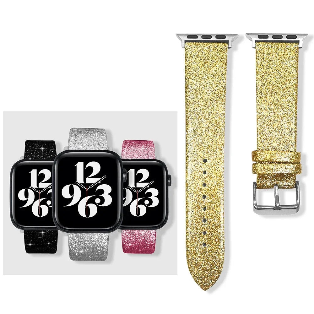 Shiny band For Apple Watch band 44mm 40mm Ultra 49mm 41mm 42mm 38mm 45mm Glitter leather loop band Apple Watch Series 8 7 6 5 4 3 SE