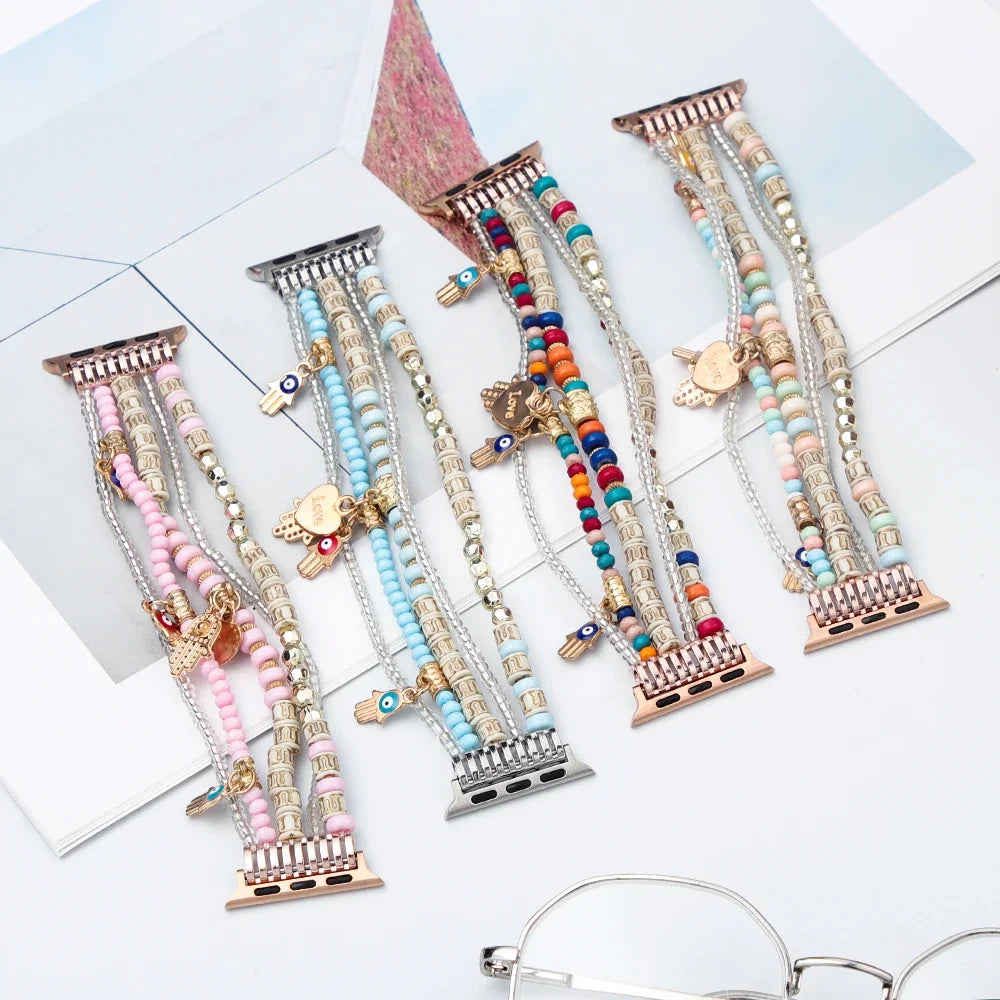 band band For Apple Watch band 49mm Ultra 2 40mm 38mm 41mm Elastic Beaded Pendant band for Apple Watch Series 9 8 7 6 5 4 3 SE