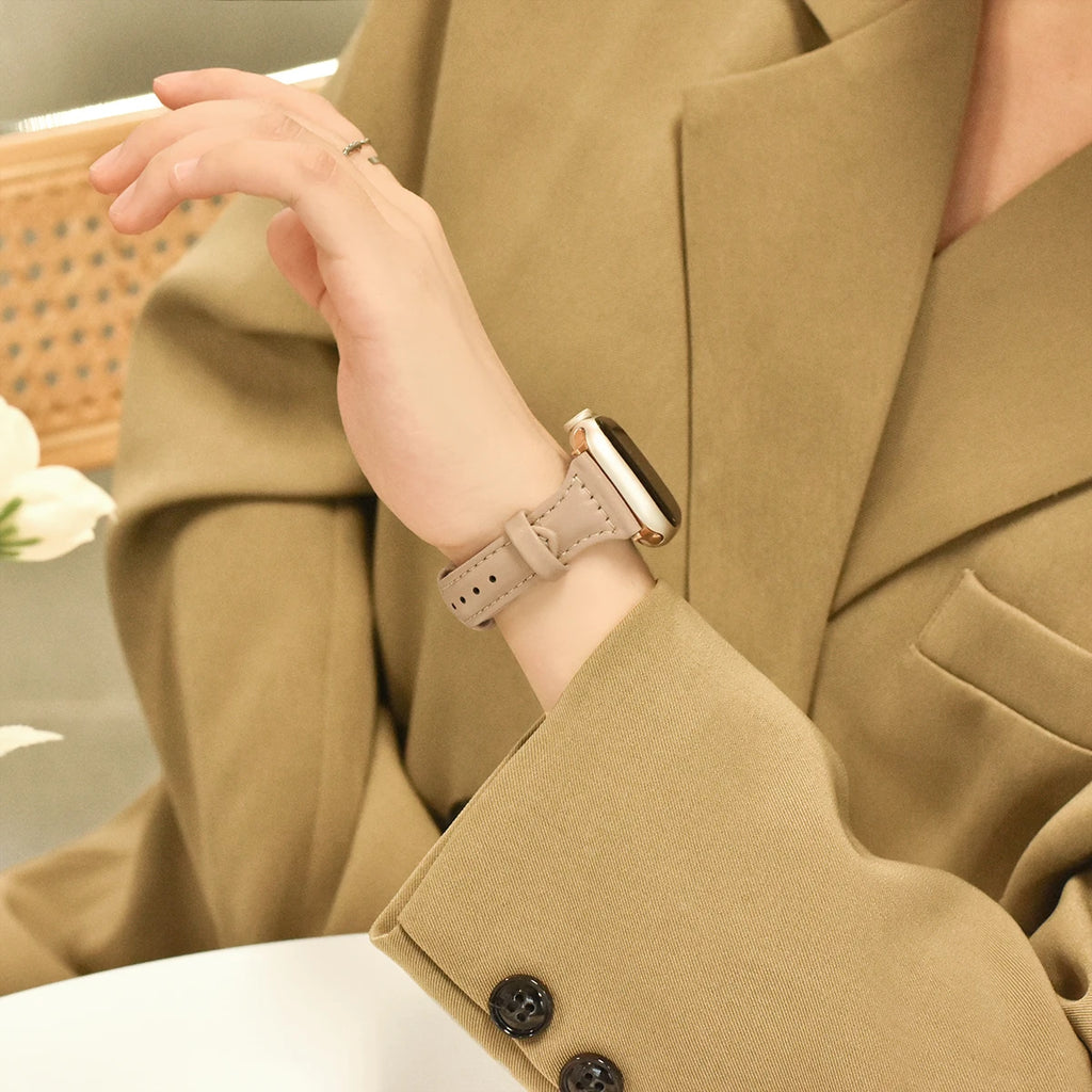 Slim Leather band For Apple Watch Series 10 11 42mm 46mm 9 8 7 41mm 45mm band 42mm Ultra 49mm band Apple Watch SE 6 5 4 3 40mm 44mm