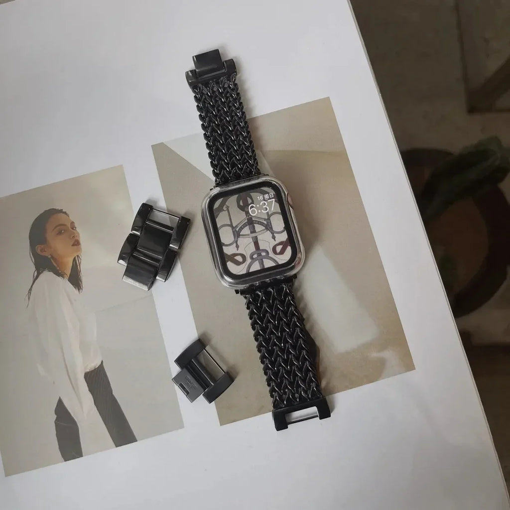 Luxury Stainless Steel band For Apple Watch 9876 45mm 44mm 42mm 41mm 38mm 40mm metal Braided band Correa Apple Watch Ultra 49mm S10 42mm 46m