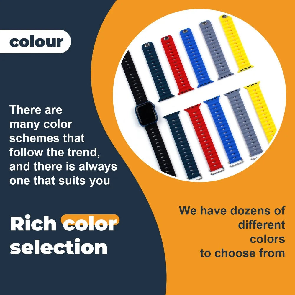 Ocean Silicone band for Apple Watch Ultra 2 3 49mm 45mm 44mm 46mm 42mm 40mm 41mm Sport band Apple Watch Series 11 10 9 8 7 6 SE band