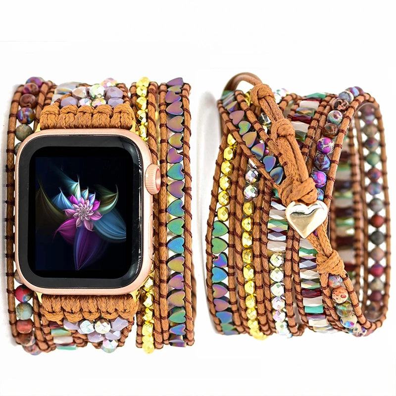 Bohemia Jewelry band for Apple Watch Series 7 38mm 40mm 42mm 44mm Handmade Vintage Natural beads braided band Apple Watch 6 SE 5 4 3