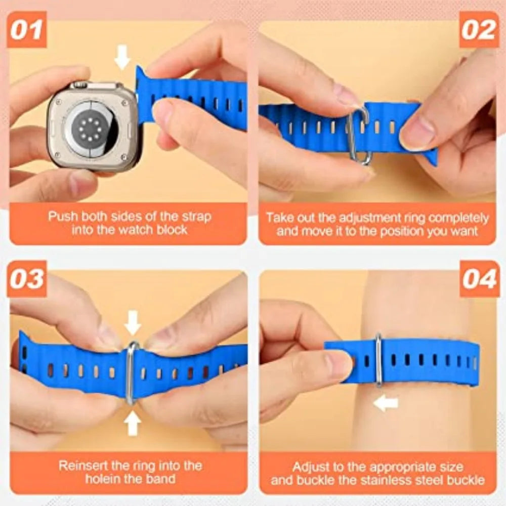 Ocean Silicone band for Apple Watch Ultra 2 3 49mm 45mm 44mm 46mm 42mm 40mm 41mm Sport band Apple Watch Series 11 10 9 8 7 6 SE band