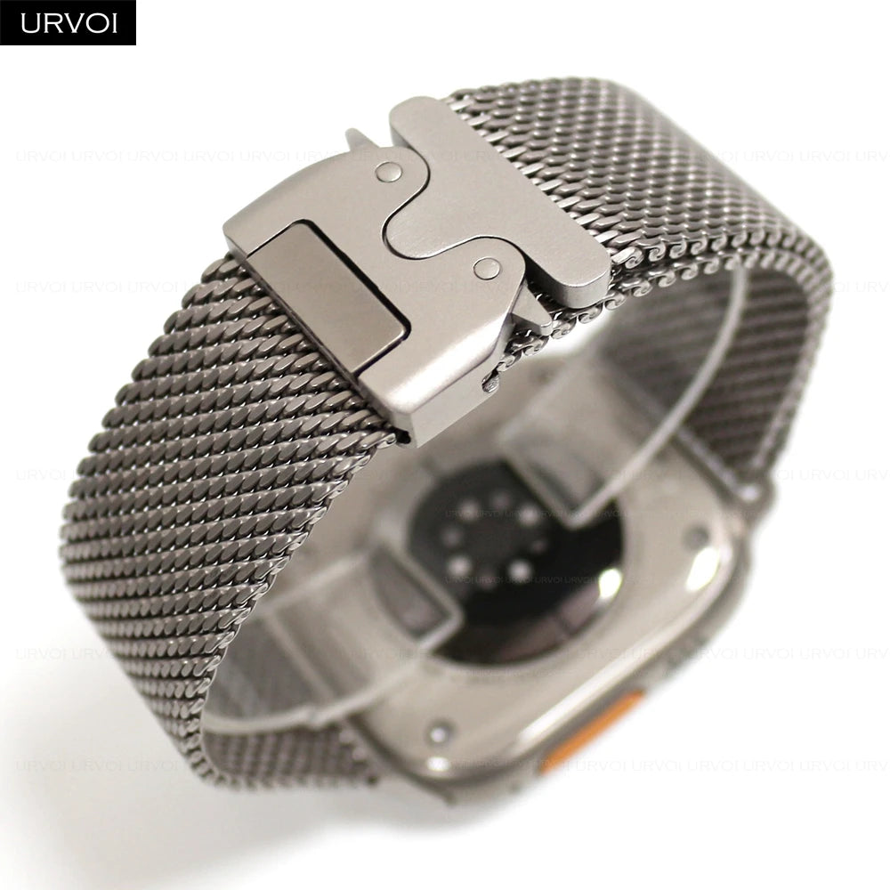 URVOI Titanium Milanese loop for Apple Watch Ultra 3 2 Series 11 10 9 Natural Black band mesh band for Apple Watch parachute buckle