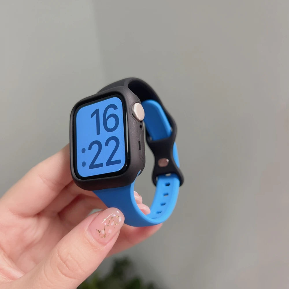 2pack silicone band +case set for Apple Watch Correa s11 women Sport 38mm 40mm 41mm 42mm 44mm 45mm 49mm for Apple Watch Series band