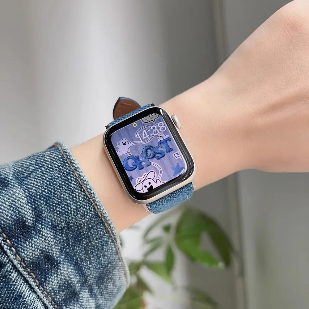 Denim Leather loop Correa For Apple Watch band Series Ultra 10 9 8 7 6 5 4 3 2 1 38mm 40mm 41mm 42mm 44mm 45mm 46mm 49mm band