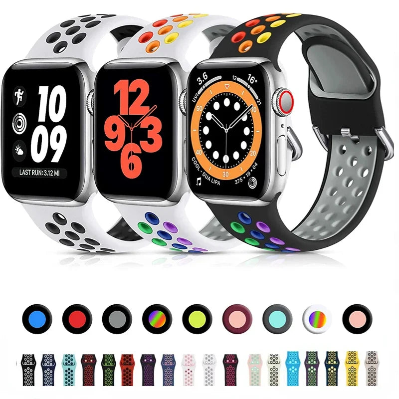 Silicone band For Apple Watch 6 5 4 SE 44mm 40mm 10 9 8 7 41mm 42mm 45mm 46mm Sport wristband Apple Watch Ultra 2 49mm band