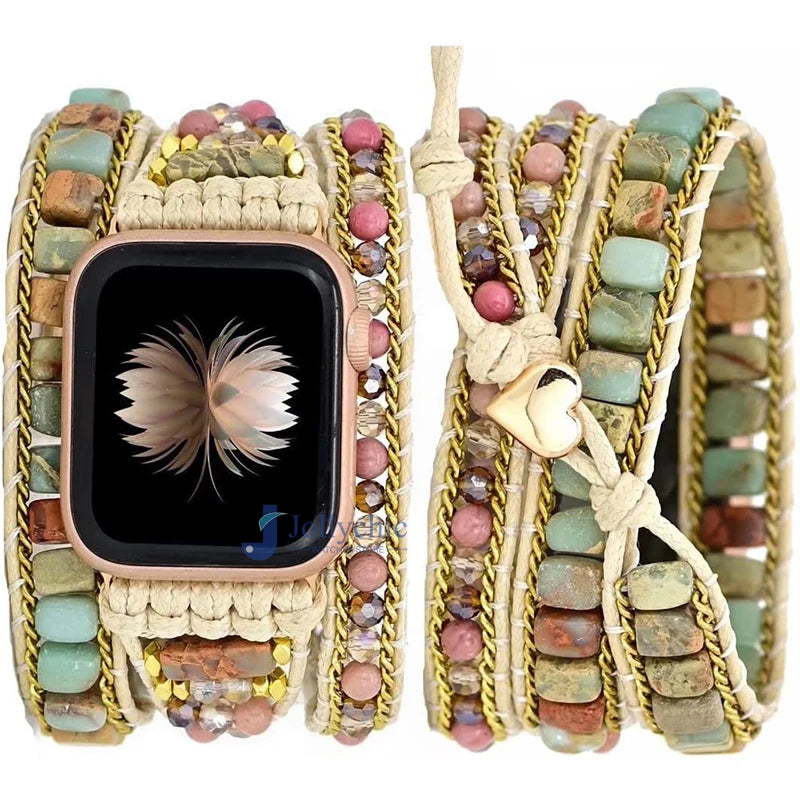 Bohemia Jewelry band for Apple Watch Series 7 38mm 40mm 42mm 44mm Handmade Vintage Natural beads braided band Apple Watch 6 SE 5 4 3