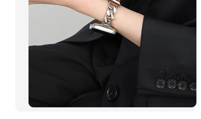 Leather band for Apple Watch 10 band 46mm 42mm 44mm 40mm 41mm 45mm Women Stainless Steel band Apple Watch Series 9 8 SE 7 6 Belt