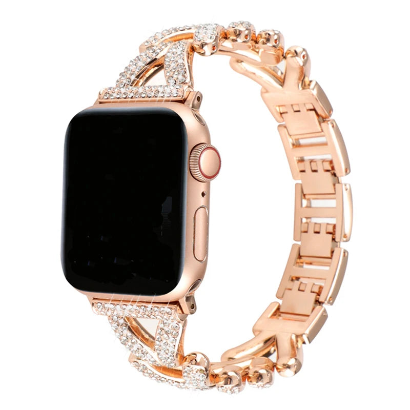 For Apple Watch band Ultra 49mm 40mm 44mm 42mm 38mm Diamond Steel Luxury Chain band+Case band for Apple Watch 8 7 6 SE 5 41mm 45mm