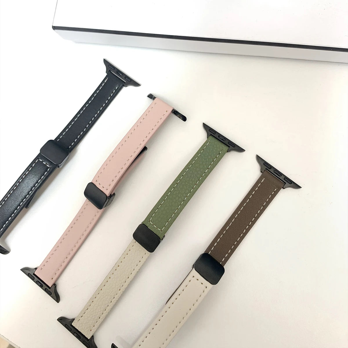 Magnetic Buckle band For Apple Watch 10 42mm 46mm SE 44mm 40mm 9 8 7 41mm 45mm Folding Slim Leather band Apple Watch Series 10 8 7 6 5