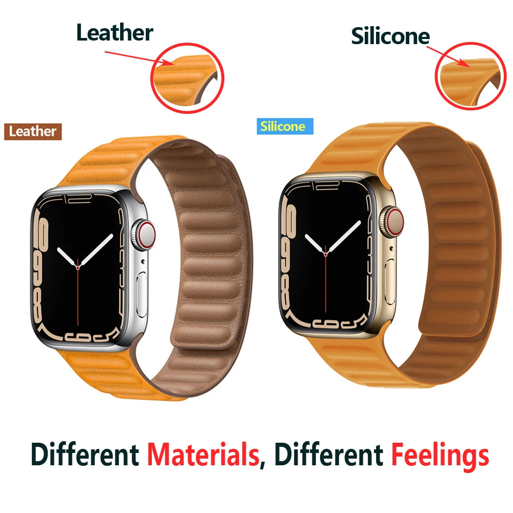 Leather Link for Apple Watch band 44mm 45mm 40mm 38mm 42mm Magnetic Loop band Apple Watch seires SE 6 7 8 9 10 46mm Ultra 2 49mm band