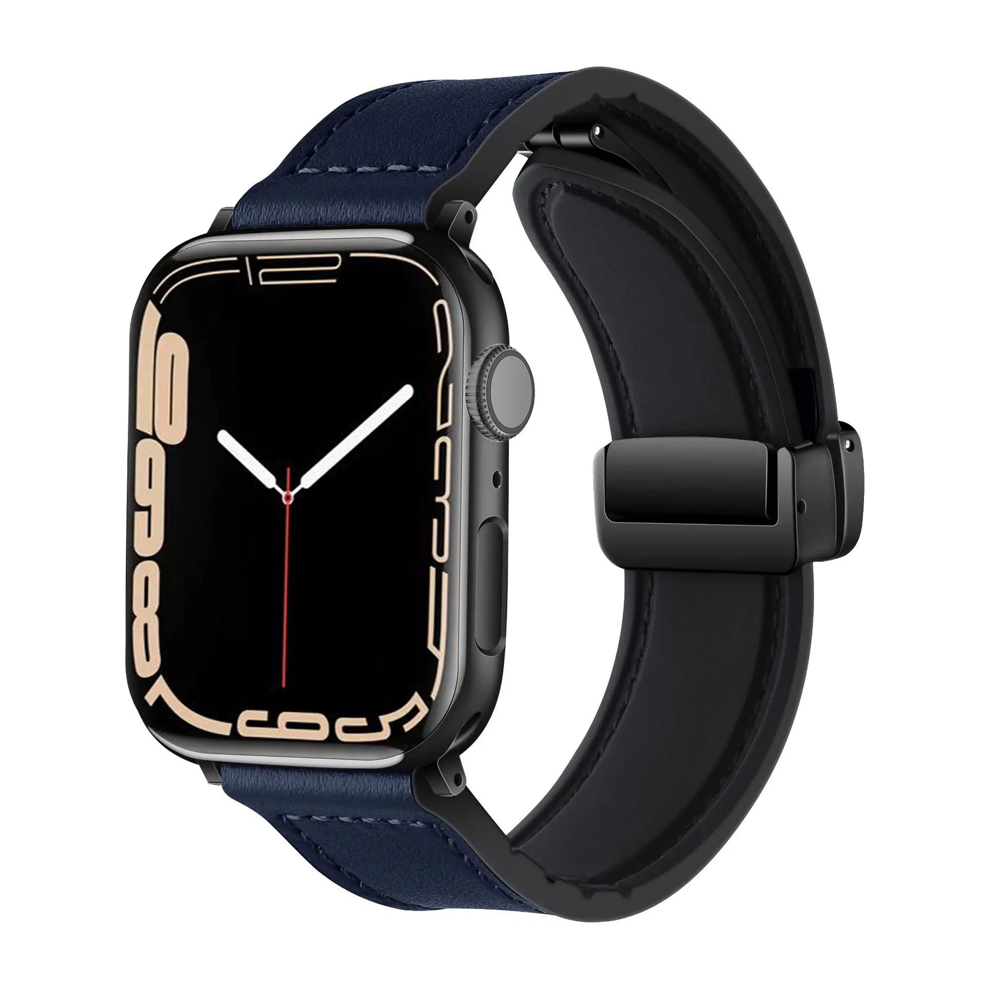 Magnetic band for Apple Watch band 44mm 40mm 45mm 41mm Genuine Leather+silicone band Apple Watch Series 10 9 8 7 SE Ultra 2 49mm