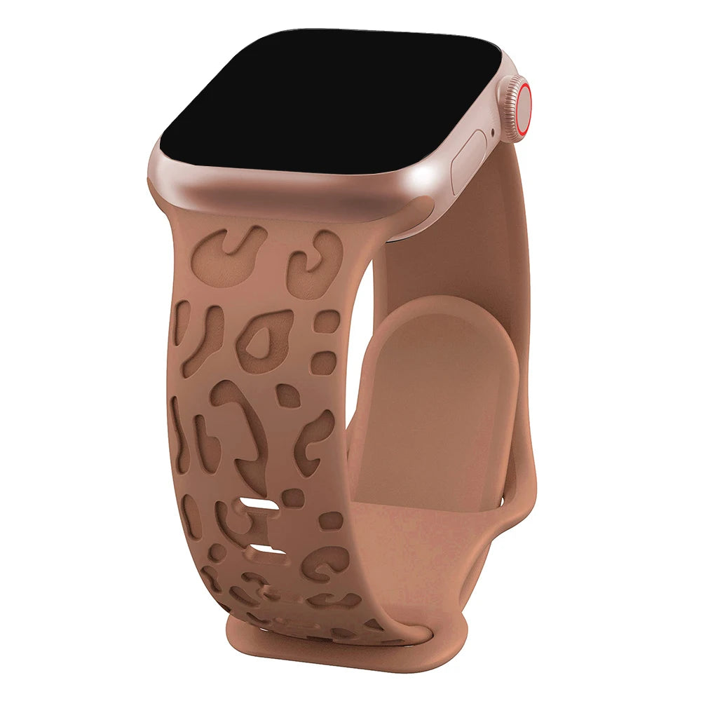 Engraved Leopard band For Apple Watch Ultra 2 3 band 49mm 44mm 41mm 40mm 45mm 38mm Silicone band Apple Watch Series 98765SE 10 11 46mm 42mm