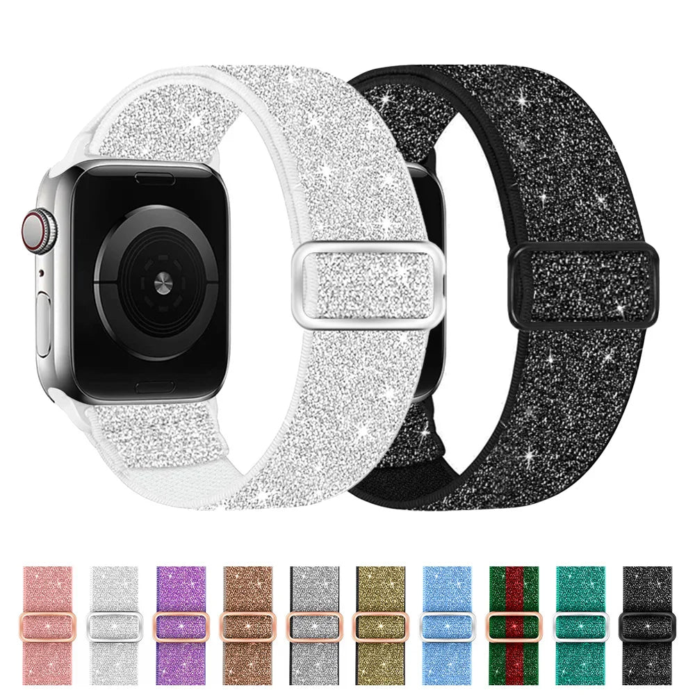 Bohemian Nylon band for Apple Watch Ultra 2 49mm 42mm 45mm 38mm 40mm 41mm 44mm Elastic Shiny band Apple Watch Series 10 9 8 7 6 5 4 3 SE